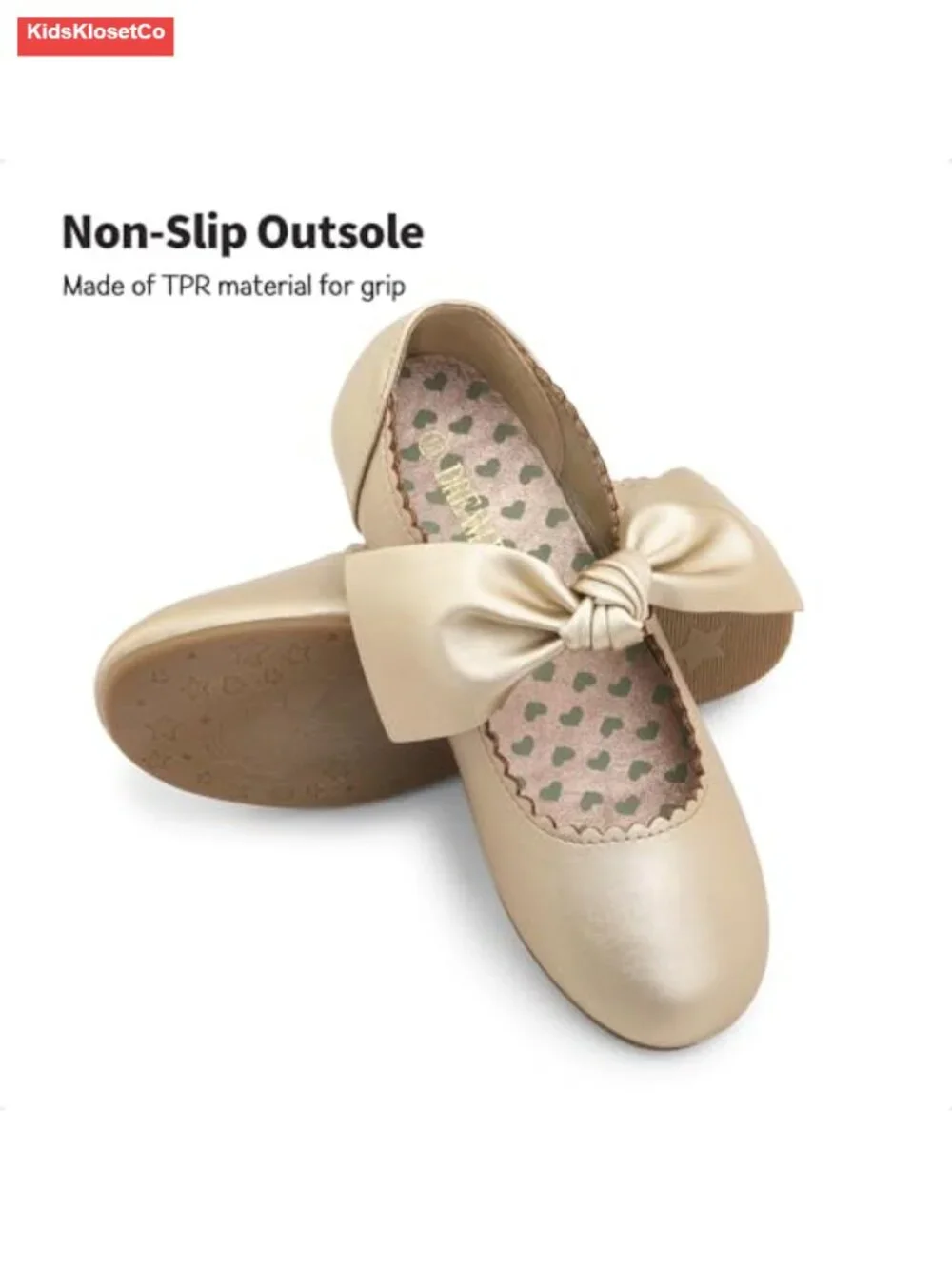 Girls Mary Jane Flat Ballerina Shoes with Bow and Elastic Strap